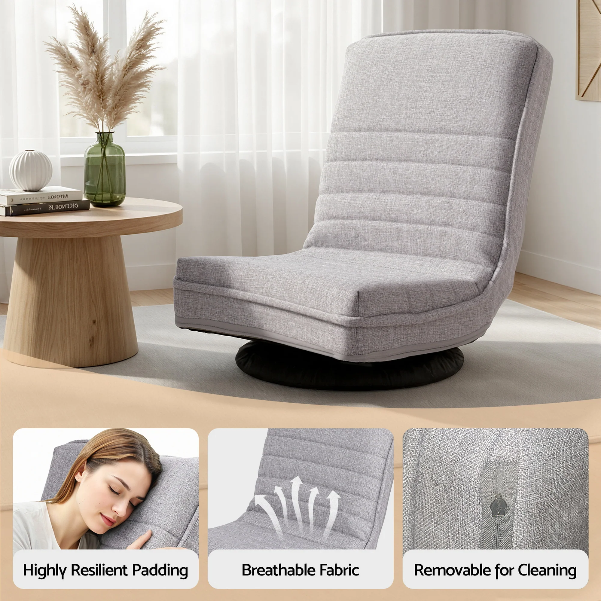 Ariss Swivel Floor Chair 360 Adjustable Foldable Lounge Seat Floor Sofa Chair Grey - Image 7