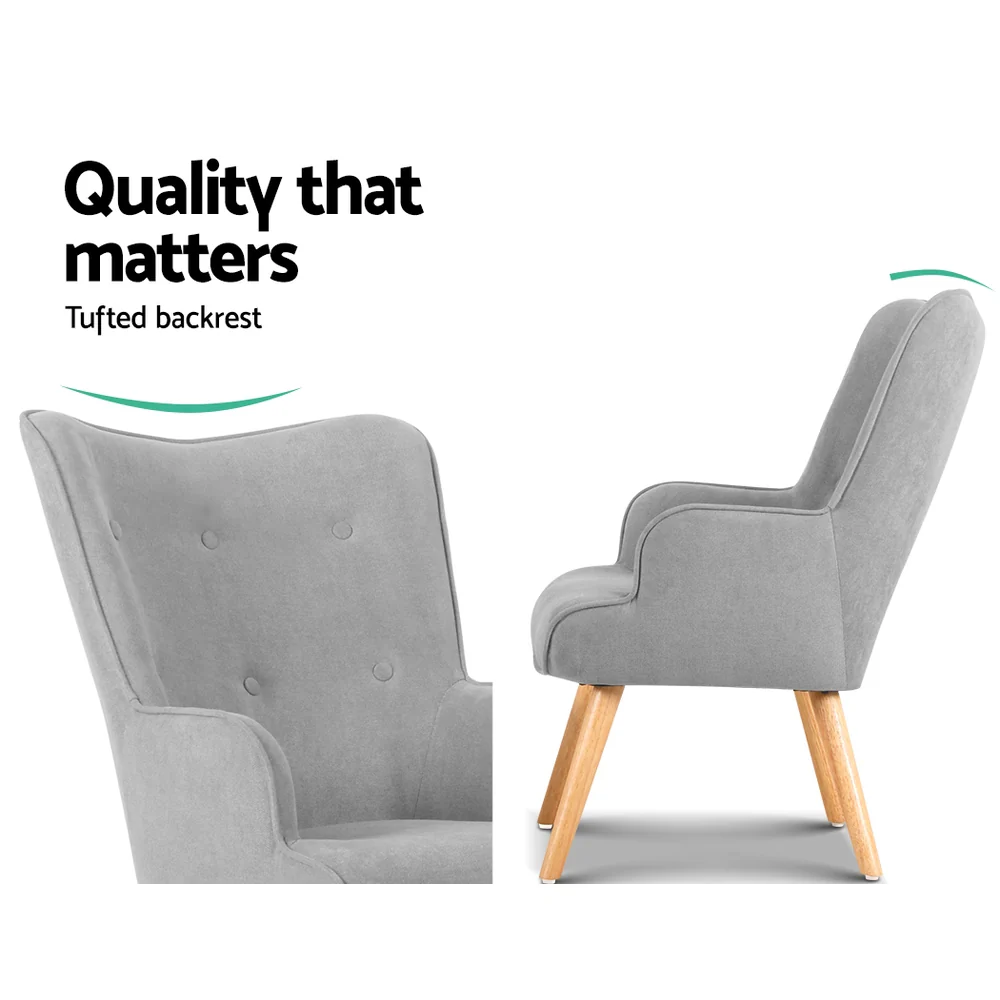 Artiss Armchair and Ottoman - Light Grey - Image 4