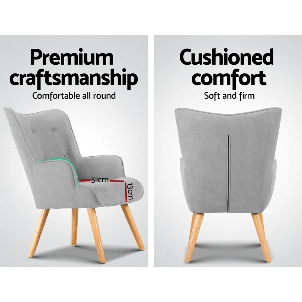 Artiss Armchair and Ottoman - Light Grey - Image 6