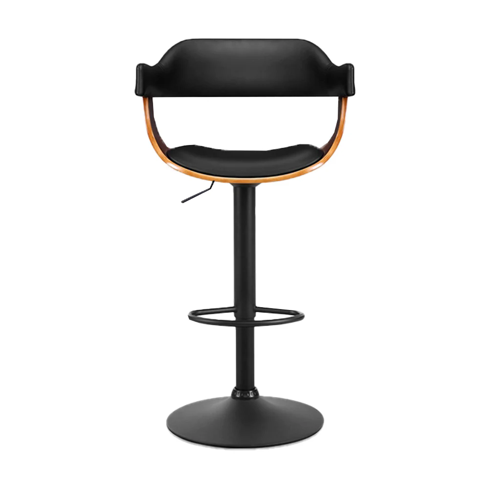 Artiss Bar Stools Gas Lift Leather w/Armrest All Black - Image 3