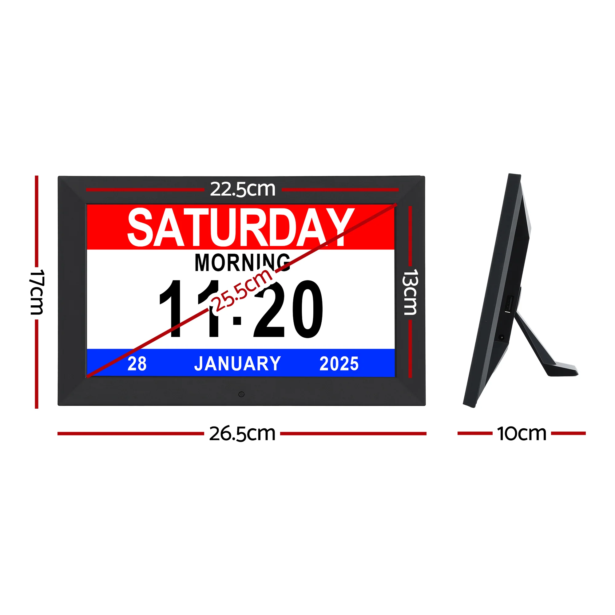 Artiss 10 Digital Day Clock Alarm Calendar Dementia Date Week Desk Clocks Black - Image 2