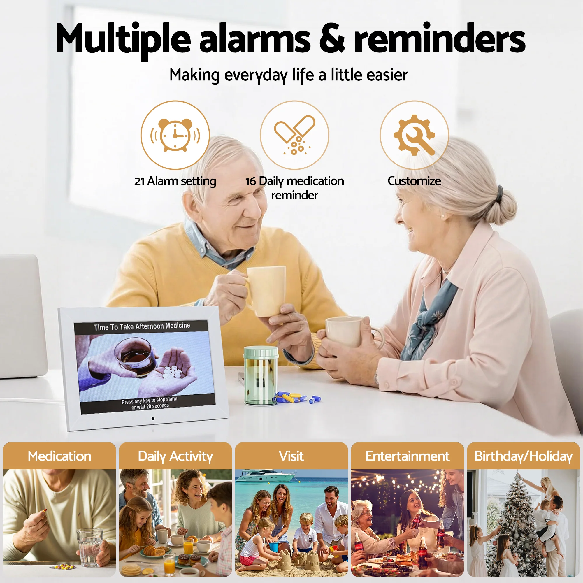 Artiss 10 Digital Day Clock Alarm Calendar Dementia Date Week Desk Clocks White - Image 5