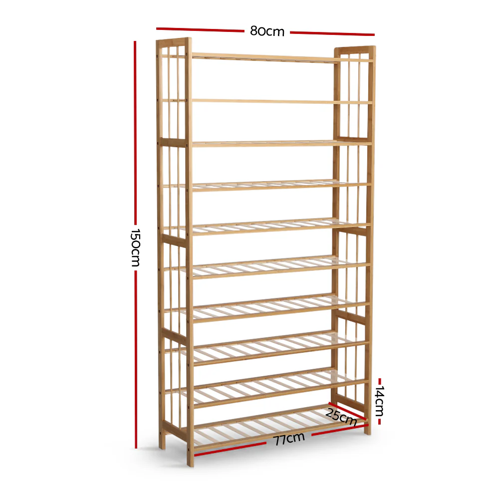 Artiss Shoe Rack Bamboo Shoe Storage 10-tier 50 Pairs - Image 3