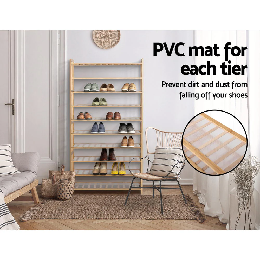 Artiss Shoe Rack Bamboo Shoe Storage 10-tier 50 Pairs - Image 5