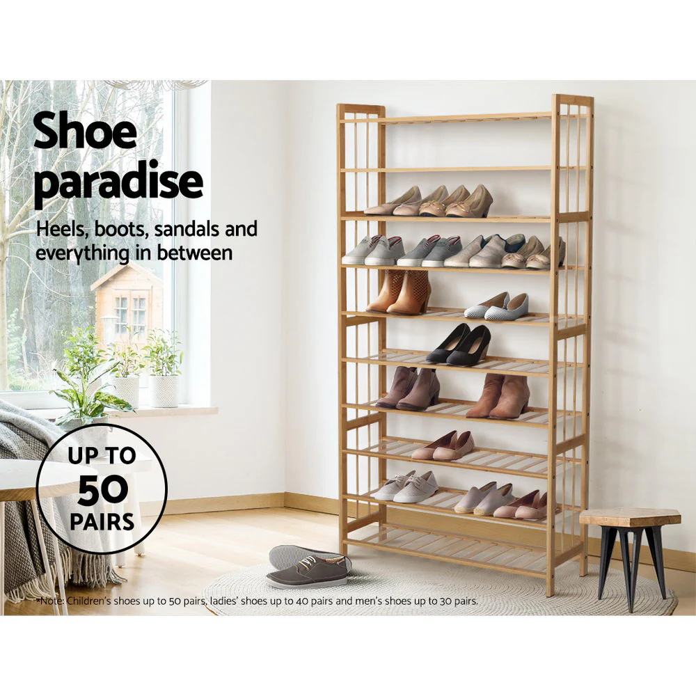 Artiss Shoe Rack Bamboo Shoe Storage 10-tier 50 Pairs - Image 6