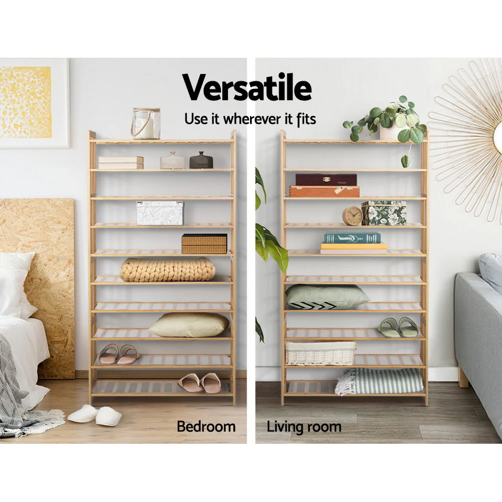 Artiss Shoe Rack Bamboo Shoe Storage 10-tier 50 Pairs - Image 7