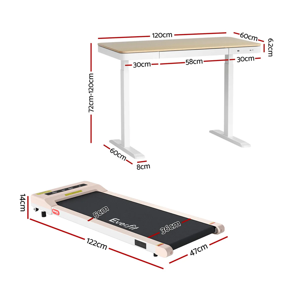 Artiss 120cm Automatic Standing Desk with 360mm Electric Walking Pad Treadmill Oak Pink - Image 2