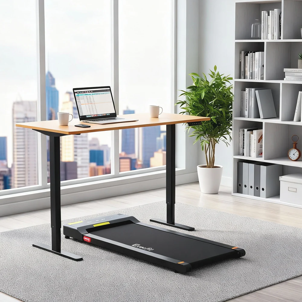 Artiss 120cm Automatic Standing Desk with 400mm Electric Walking Pad Treadmill Oak Black - Image 7