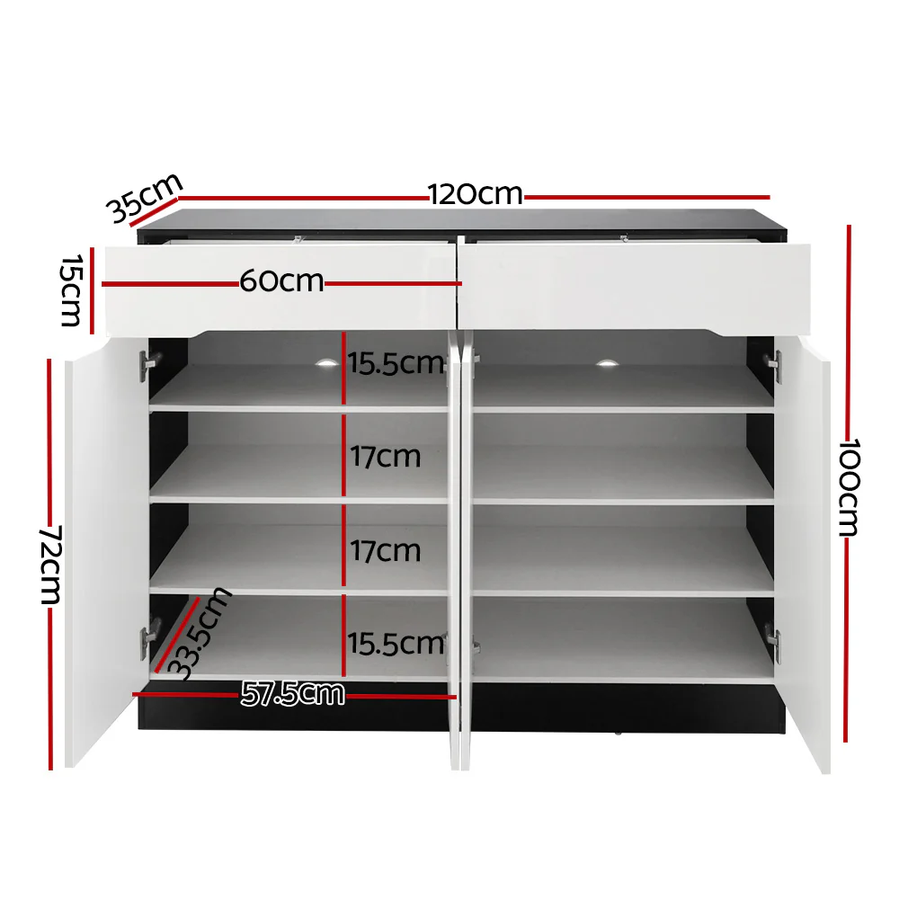 Artiss Shoe Rack Cabinet Storage 120cm w/ Drawer - White Lydia - Image 3