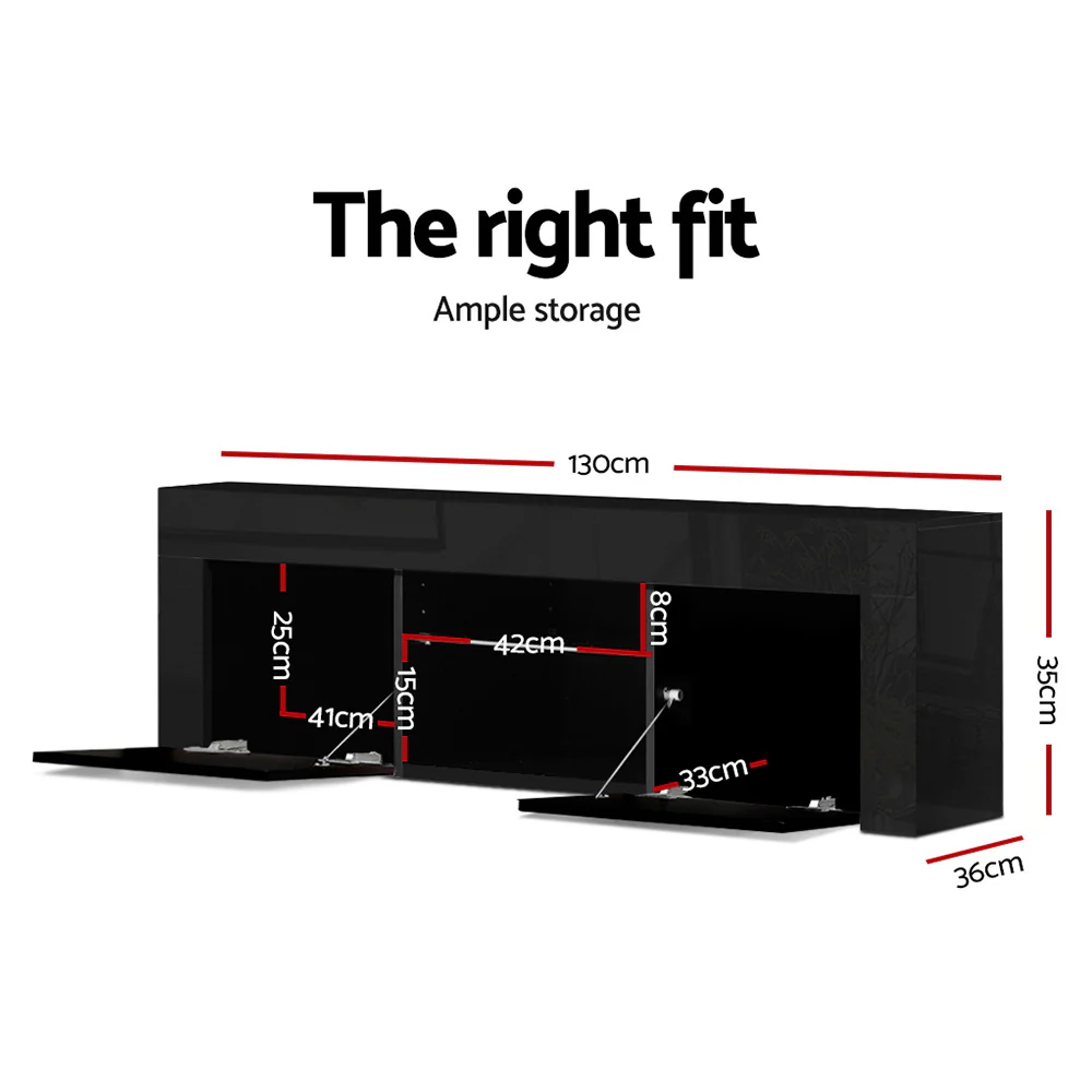 Artiss Entertainment Unit TV Cabinet LED 130cm Black Angus - Image 3