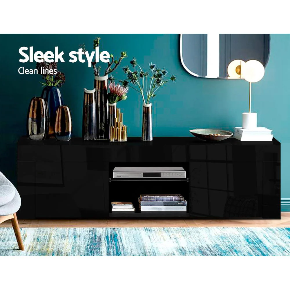 Artiss Entertainment Unit TV Cabinet LED 130cm Black Angus - Image 4