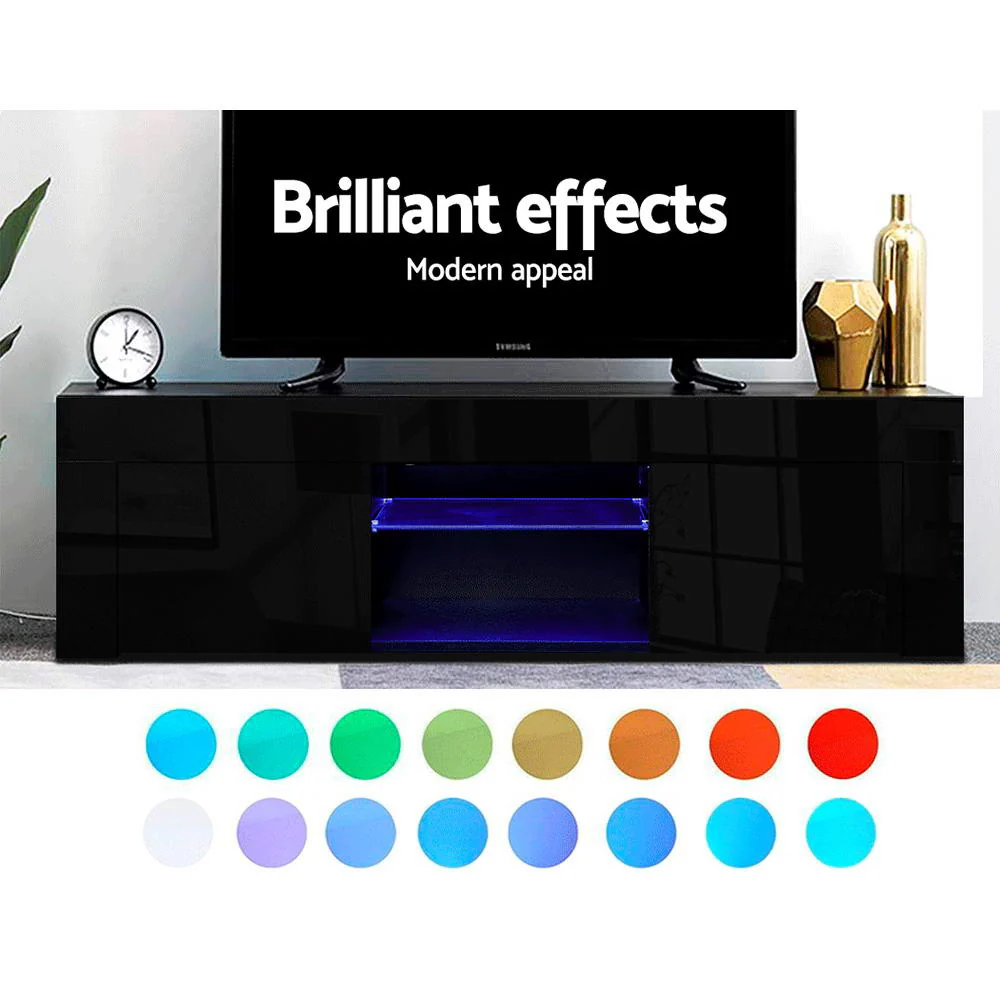 Artiss Entertainment Unit TV Cabinet LED 130cm Black Angus - Image 5