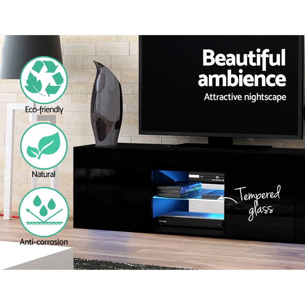 Artiss Entertainment Unit TV Cabinet LED 130cm Black Angus - Image 6