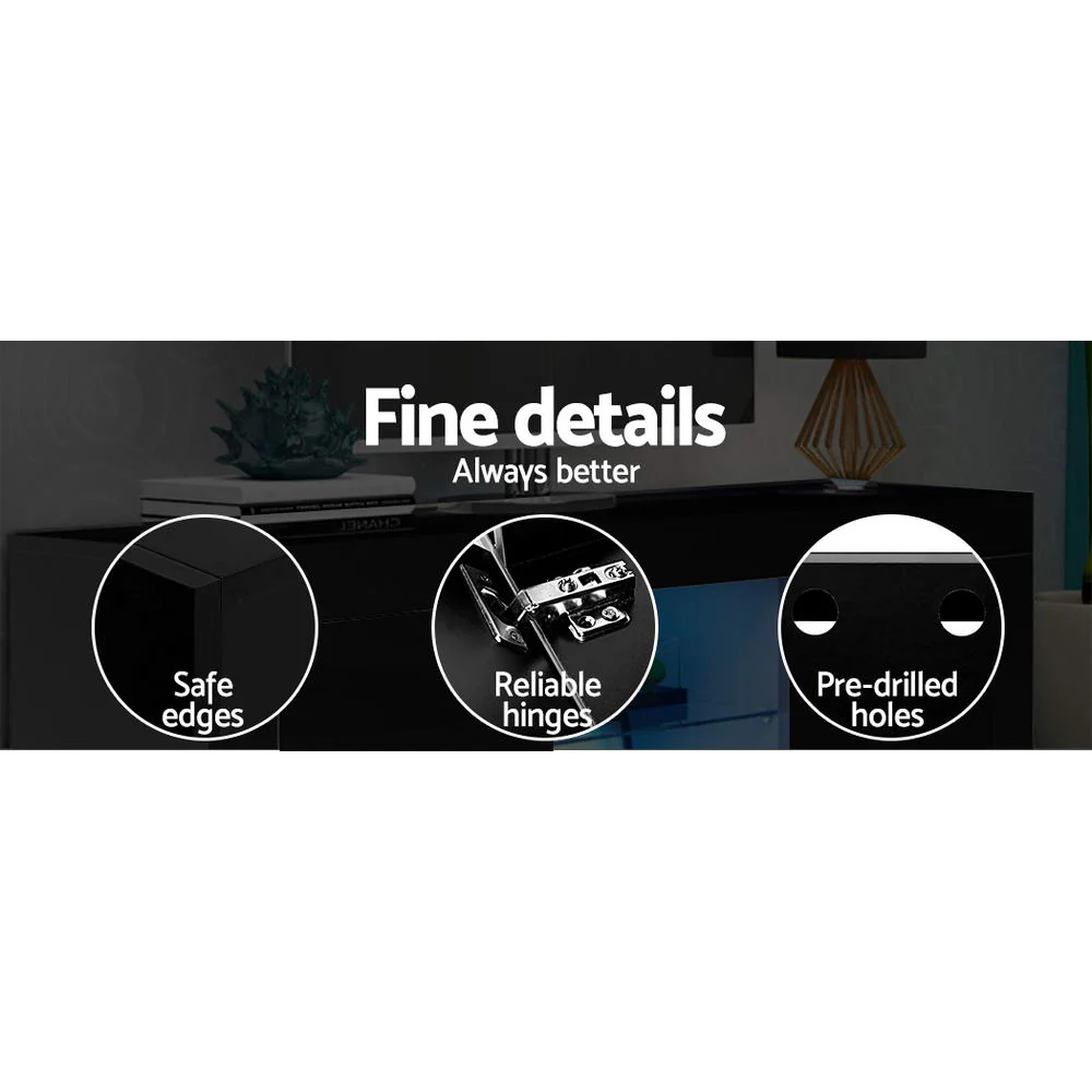 Artiss Entertainment Unit TV Cabinet LED 130cm Black Angus - Image 8