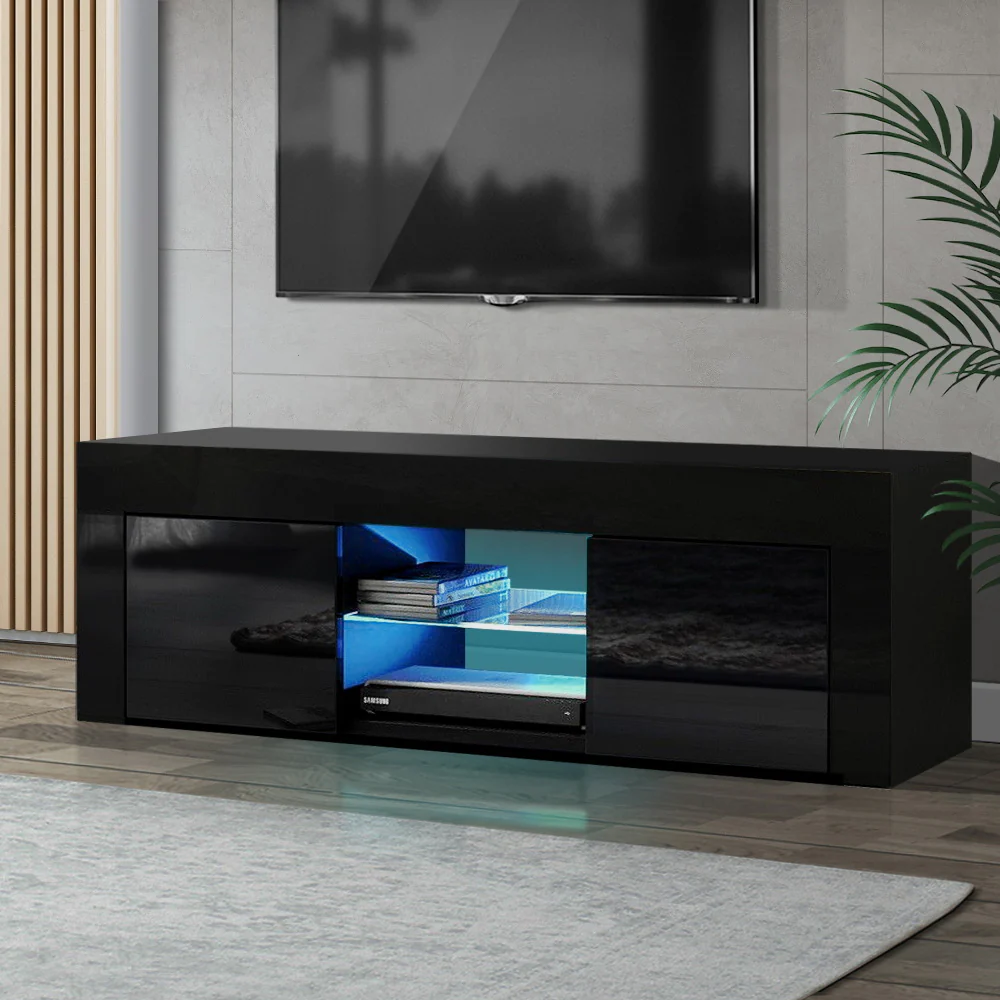 Artiss Entertainment Unit TV Cabinet LED 130cm Black Angus - Image 9
