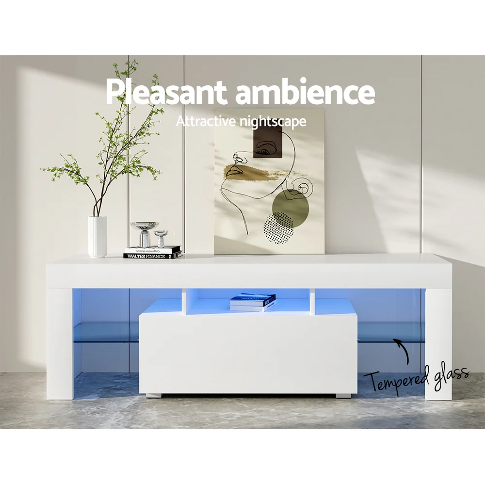 Artiss Entertainment Unit TV Cabinet LED 130cm White Elo - Image 4