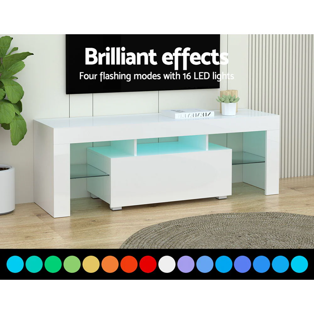 Artiss Entertainment Unit TV Cabinet LED 130cm White Elo - Image 5
