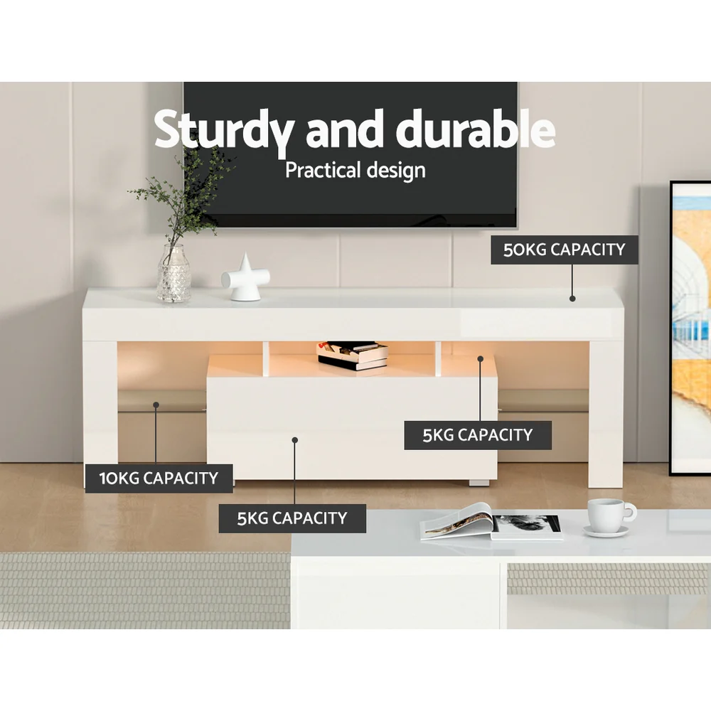 Artiss Entertainment Unit TV Cabinet LED 130cm White Elo - Image 7
