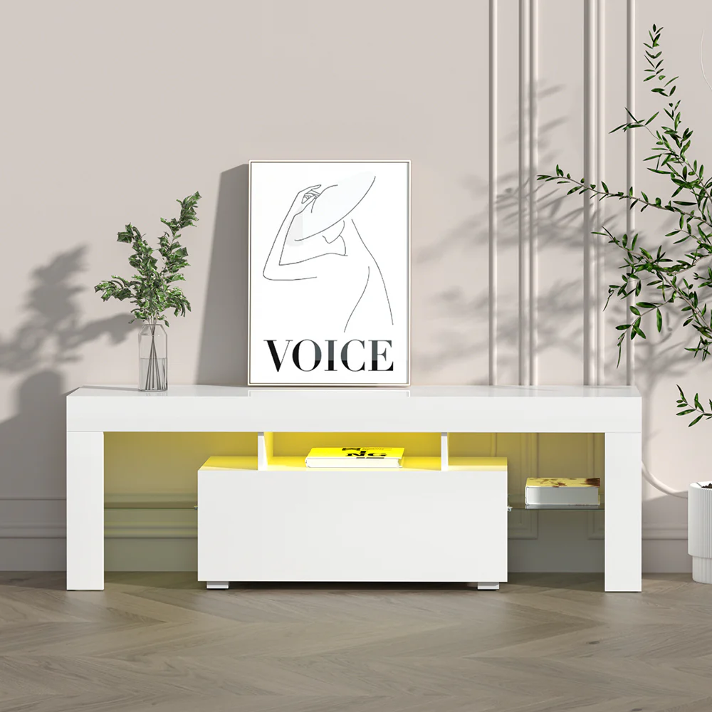 Artiss Entertainment Unit TV Cabinet LED 130cm White Elo - Image 9