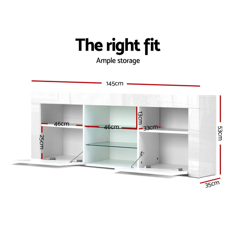 Artiss Entertainment Unit TV Cabinet LED 145cm White Angus - Image 3