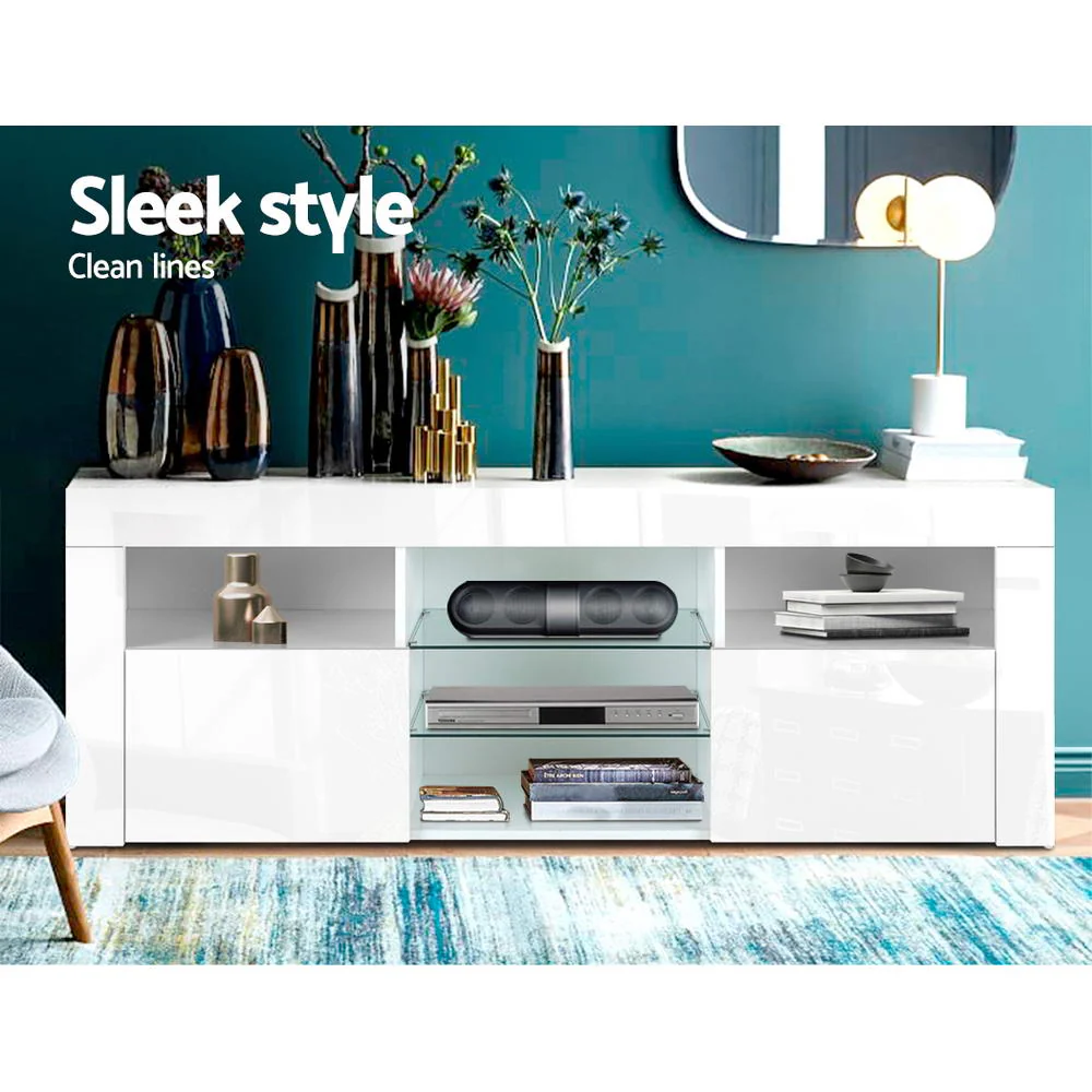 Artiss Entertainment Unit TV Cabinet LED 145cm White Angus - Image 5