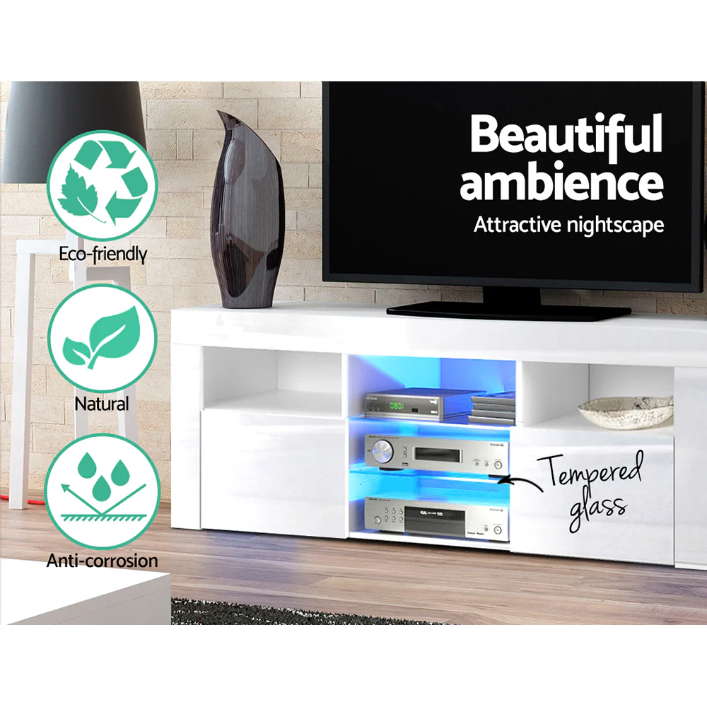 Artiss Entertainment Unit TV Cabinet LED 145cm White Angus - Image 6