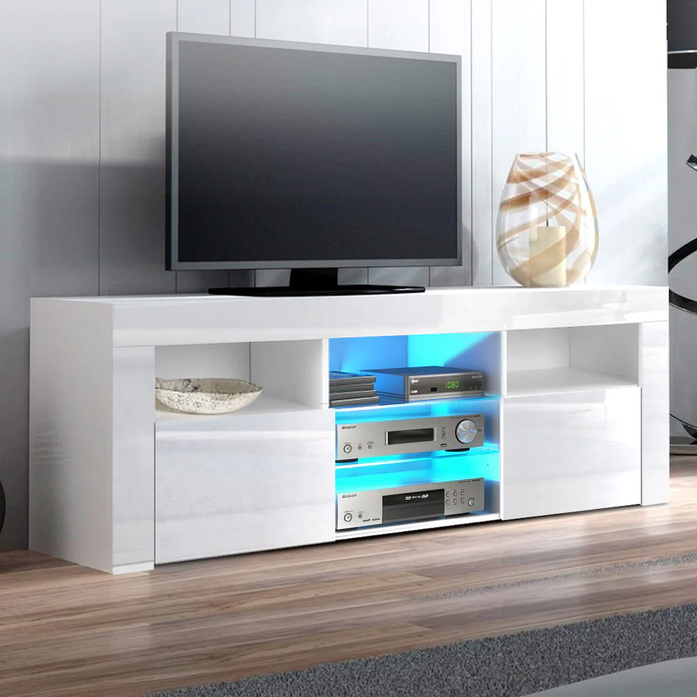 Artiss Entertainment Unit TV Cabinet LED 145cm White Angus - Image 8