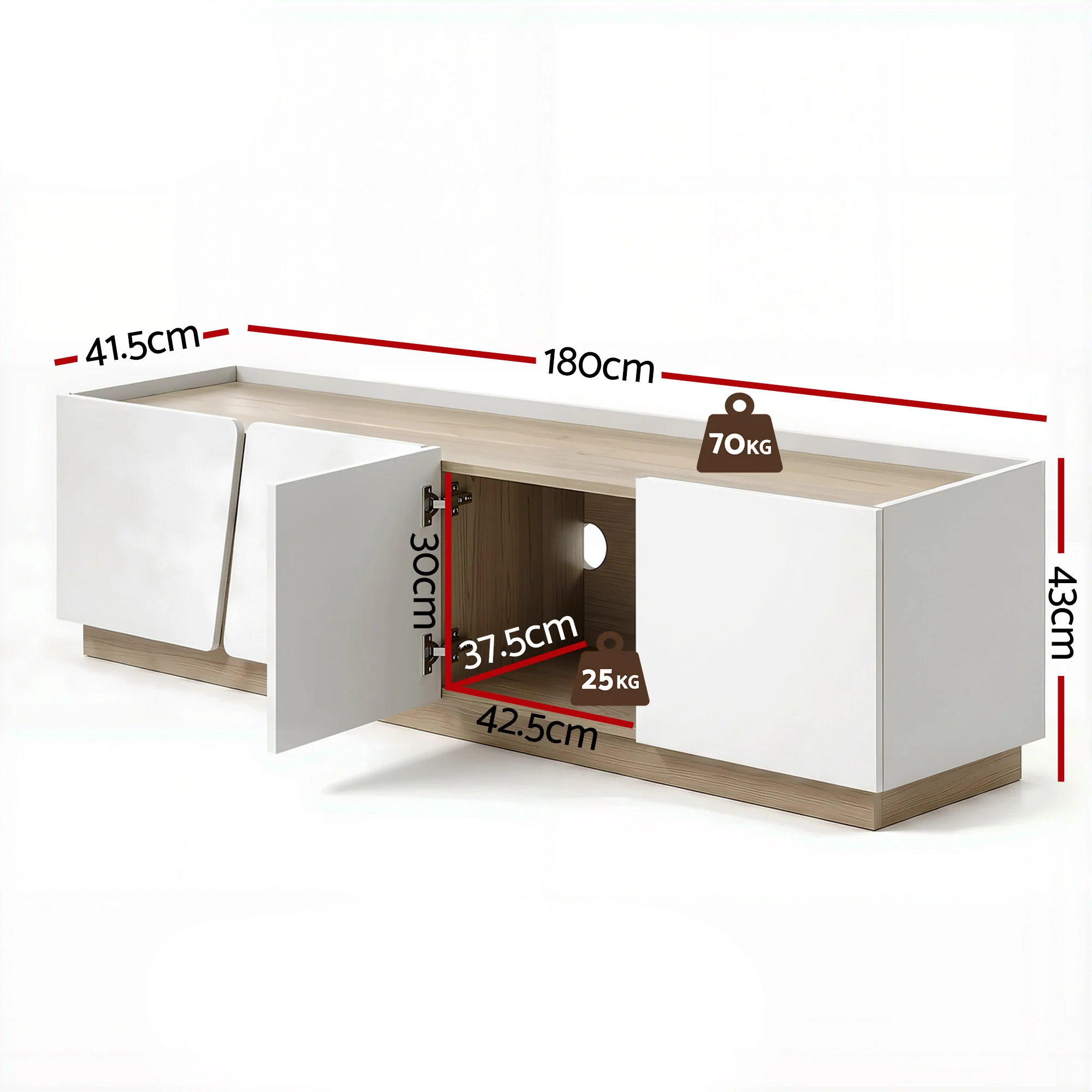 Artiss 180cm TV Unit Storage Cabinet Living Room White & Oak - Image 3