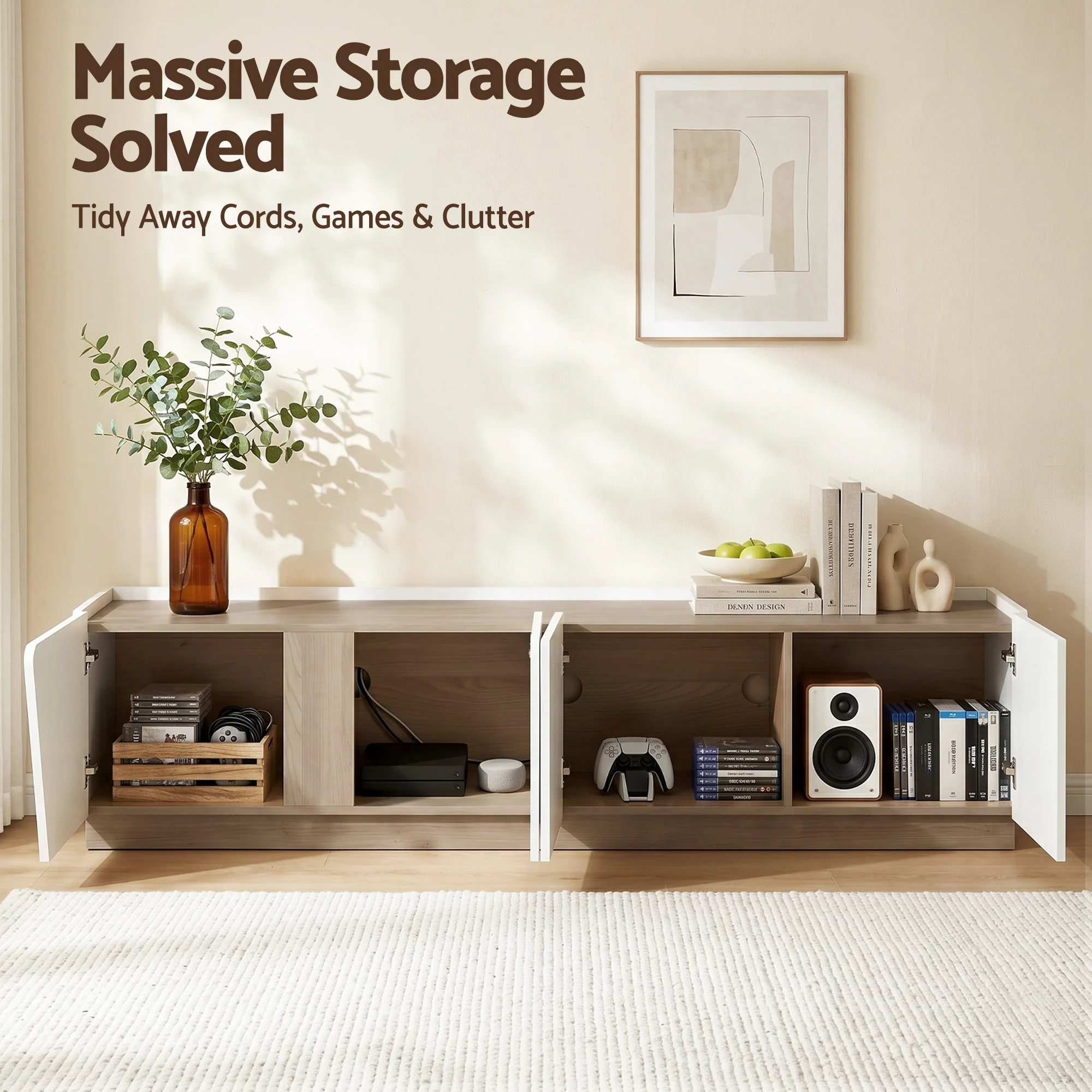Artiss 180cm TV Unit Storage Cabinet Living Room White & Oak - Image 5