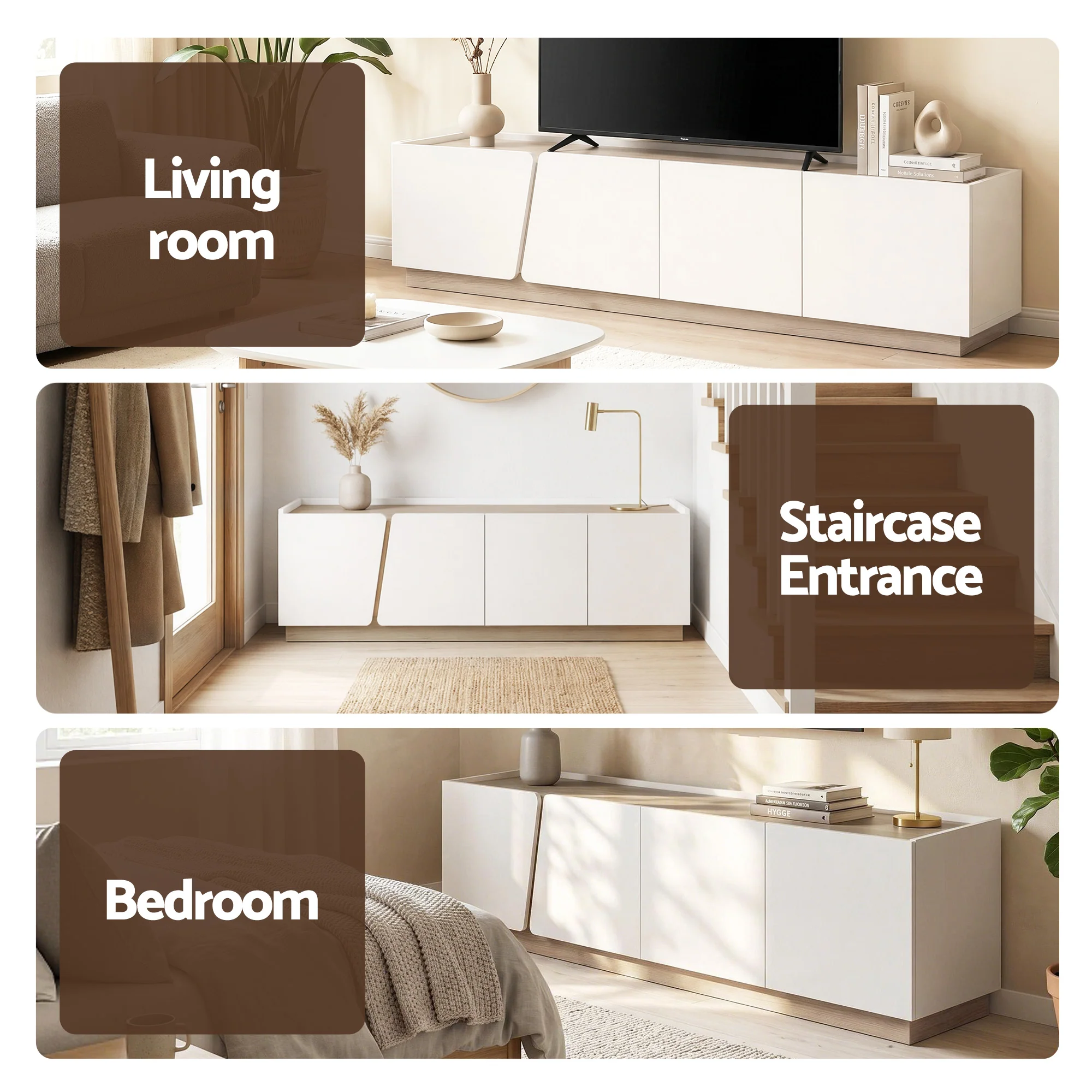 Artiss 180cm TV Unit Storage Cabinet Living Room White & Oak - Image 10