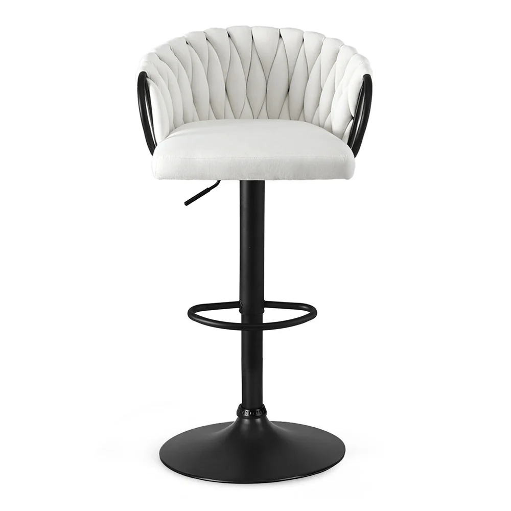 Artiss 1x Bar Stool Single Kitchen Dining Chair Counter Stool Woven Velvet Ivory - Image 3