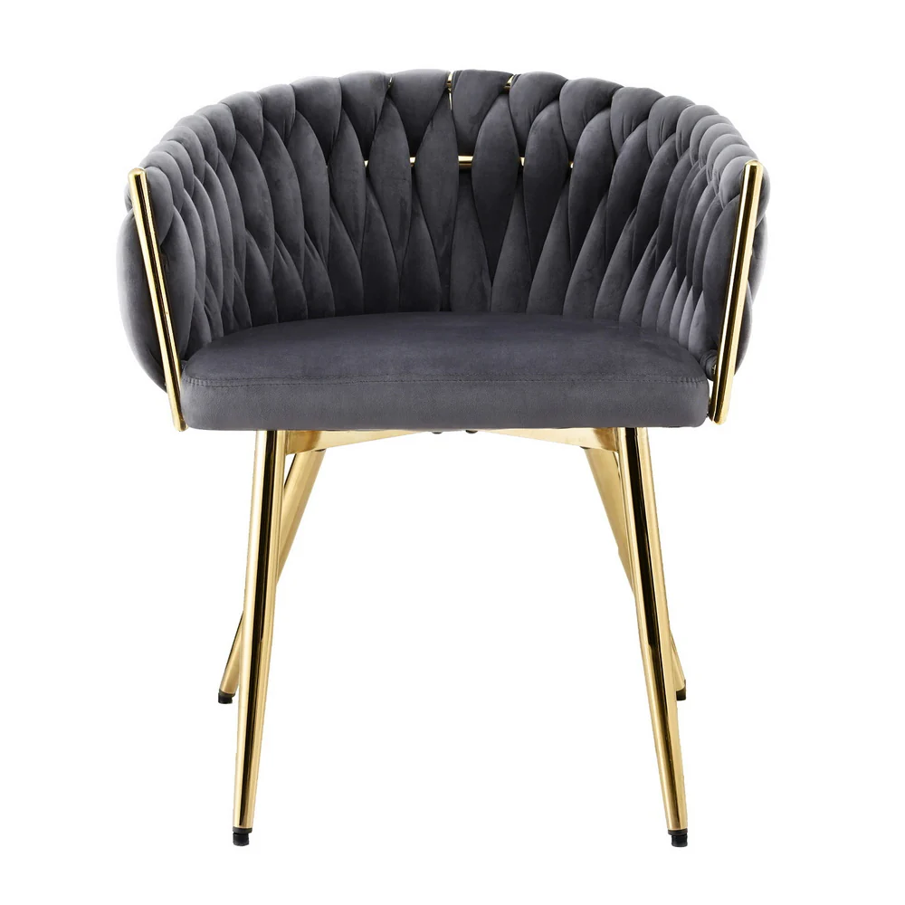 Artiss 1x Dining Chair Armchair Cafe Kitchen Lounge Chairs Velvet Weaving Grey - Image 3