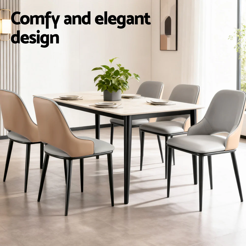 Artiss 1x Dining Chair Hollow PU Leather Kitchen Lounge Cafe Accent Chairs Grey - Image 5