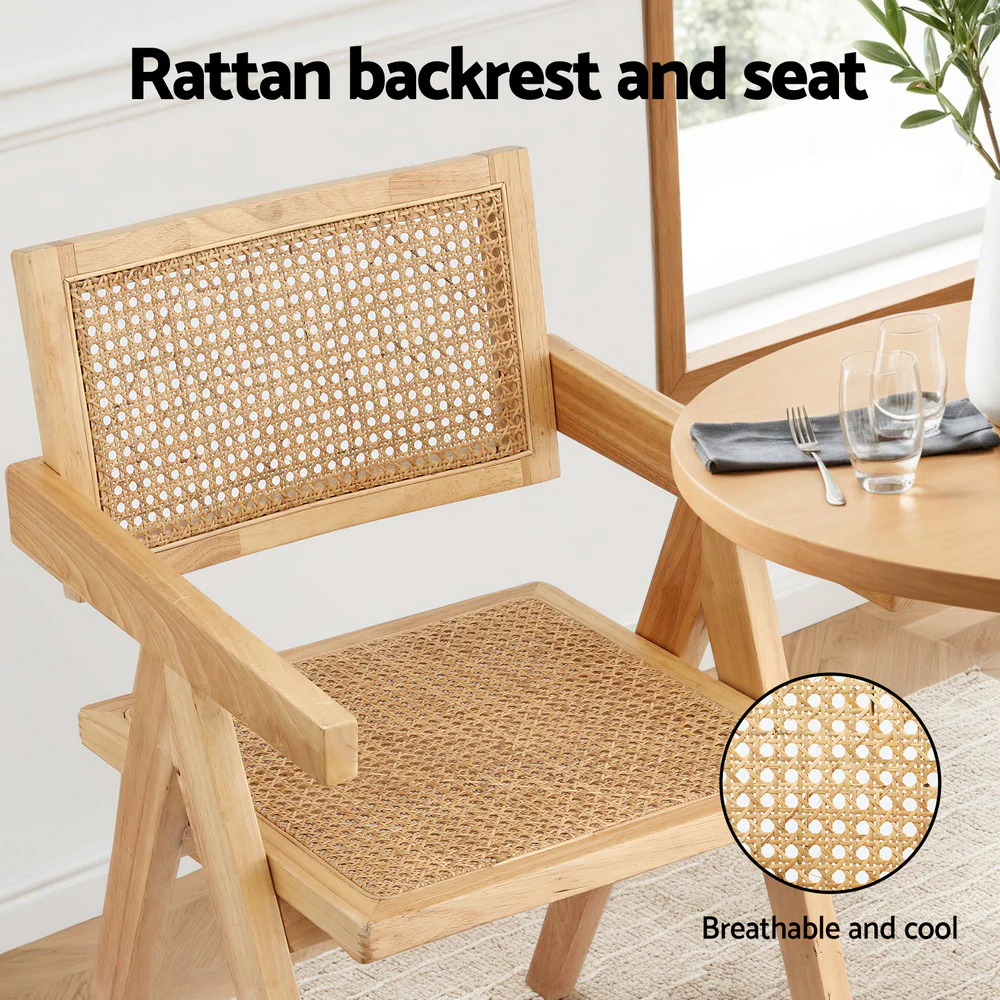 Artiss 1x Dining Chair Wooden Rattan Seat Rubber Wood Frame - Image 5