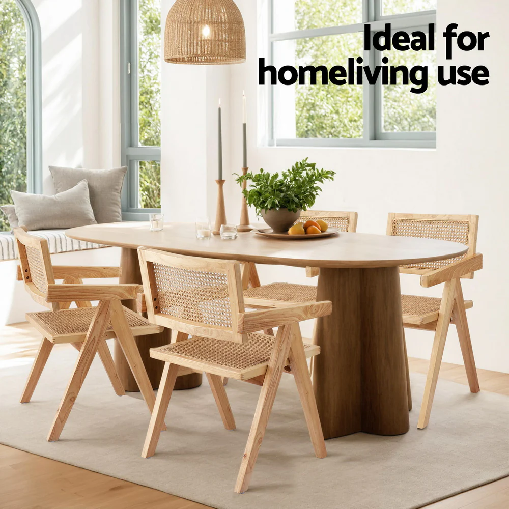 Artiss 1x Dining Chair Wooden Rattan Seat Rubber Wood Frame - Image 6
