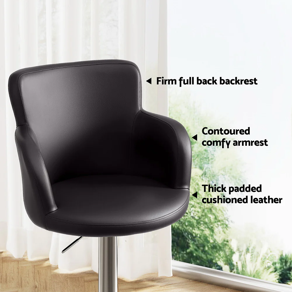 Artiss 1x Leather Bar Stools Swivel Adjustable Gas Lift PU Counter Chairs Brown - Image 5