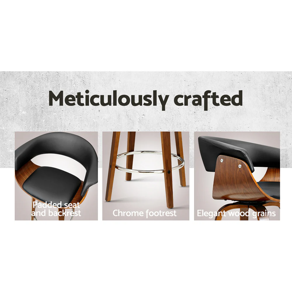 Artiss Bar Stools Swivel PU Seat Wooden - Image 5