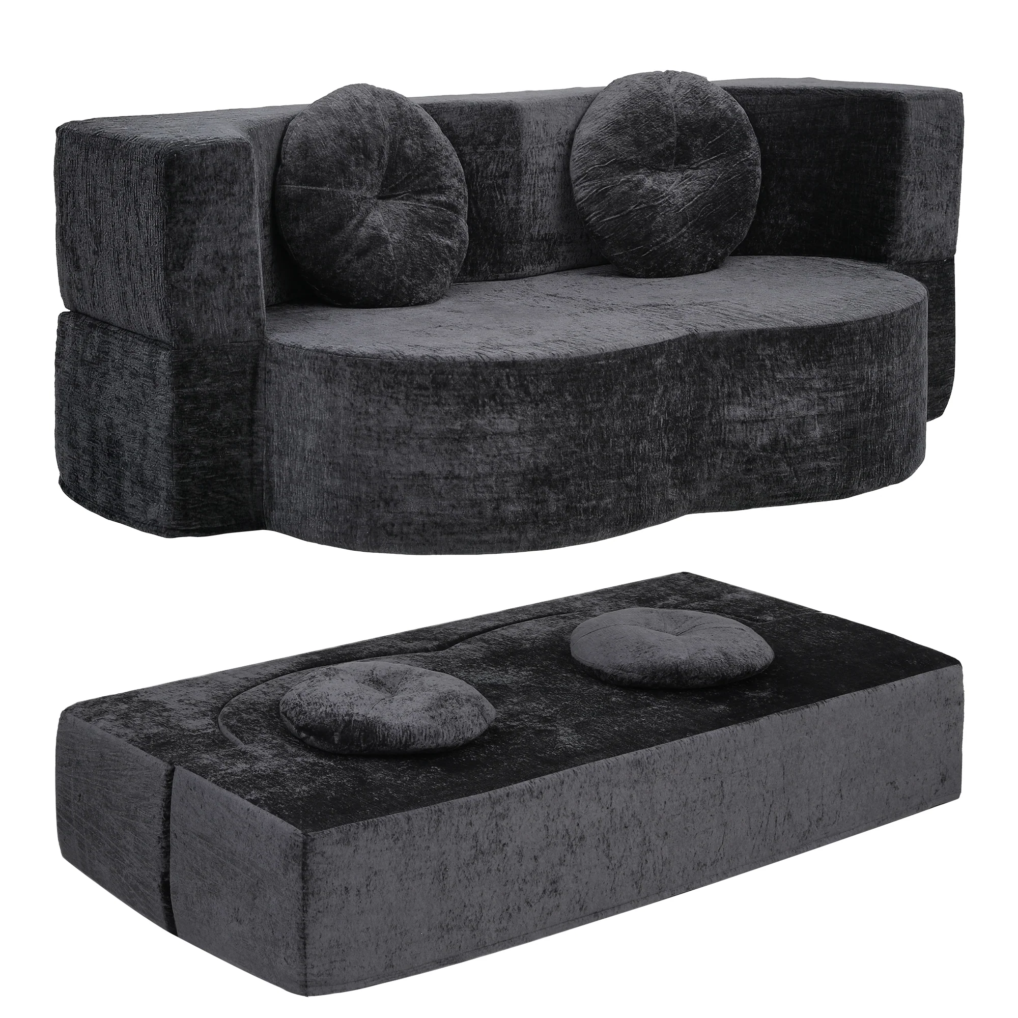 Artiss 2 in 1 Convertible Compressed Sofa Bed, Folding Boneless Sofabed  for Living Room ,Comfort Curved  Sleeper Couch with High Density Sponge,  Apartment Essentials, No Assembly,  2 Pillows, Grey - Image 2
