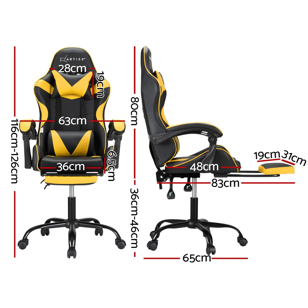 Artiss 2 Point Massage Gaming Office Chair Footrest Yellow - Image 2