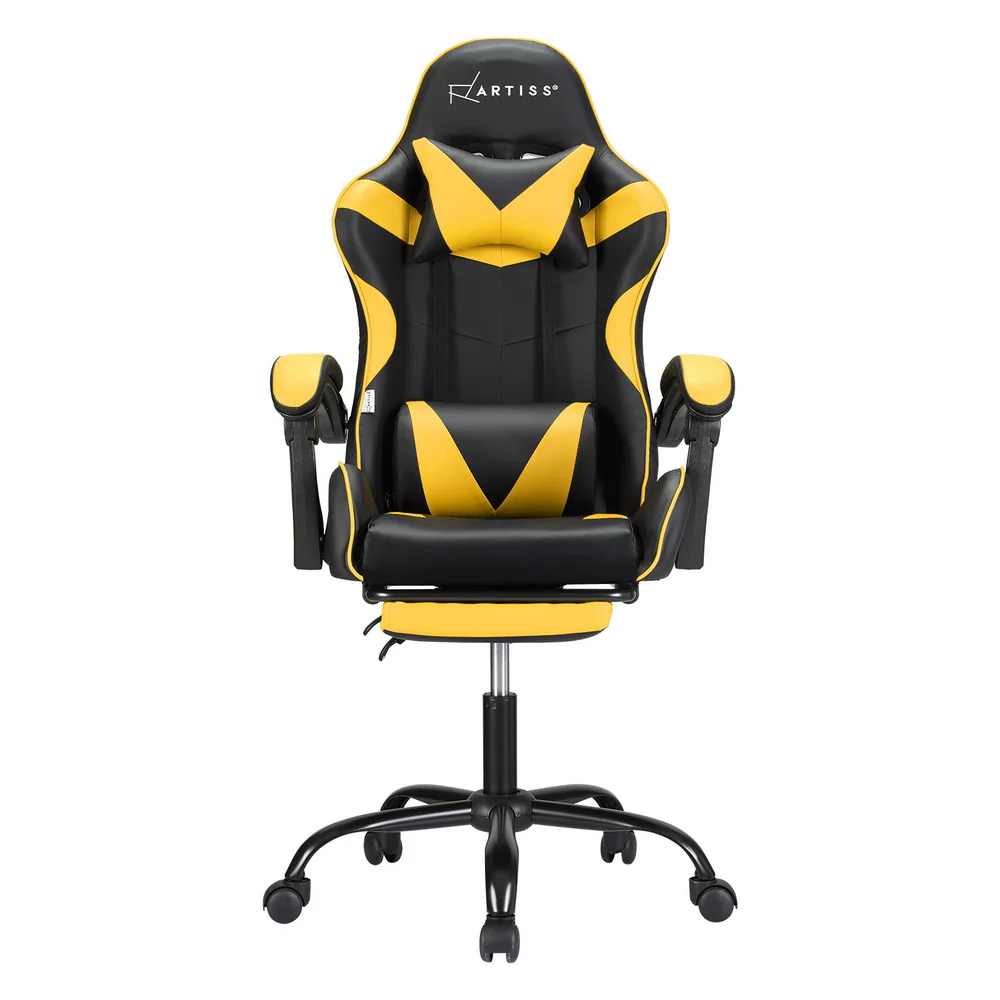 Artiss 2 Point Massage Gaming Office Chair Footrest Yellow - Image 3