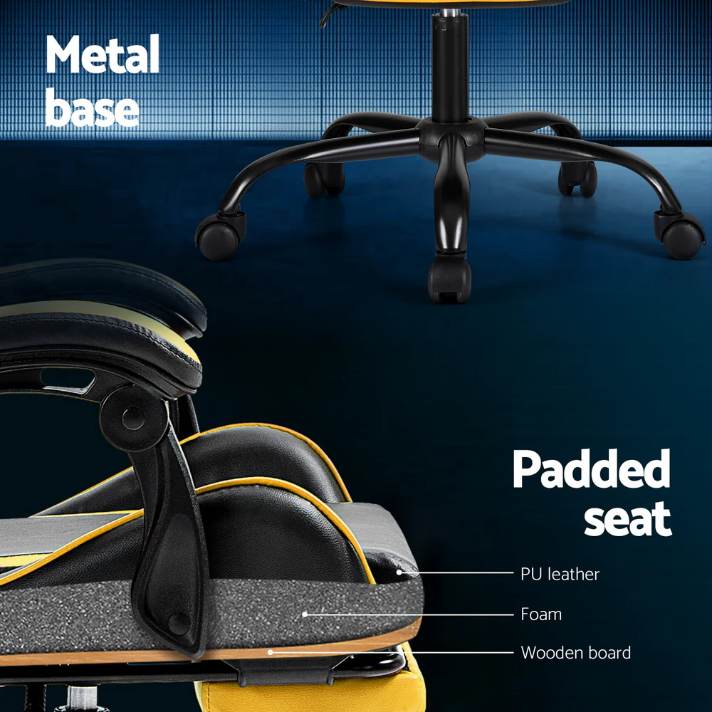 Artiss 2 Point Massage Gaming Office Chair Footrest Yellow - Image 6