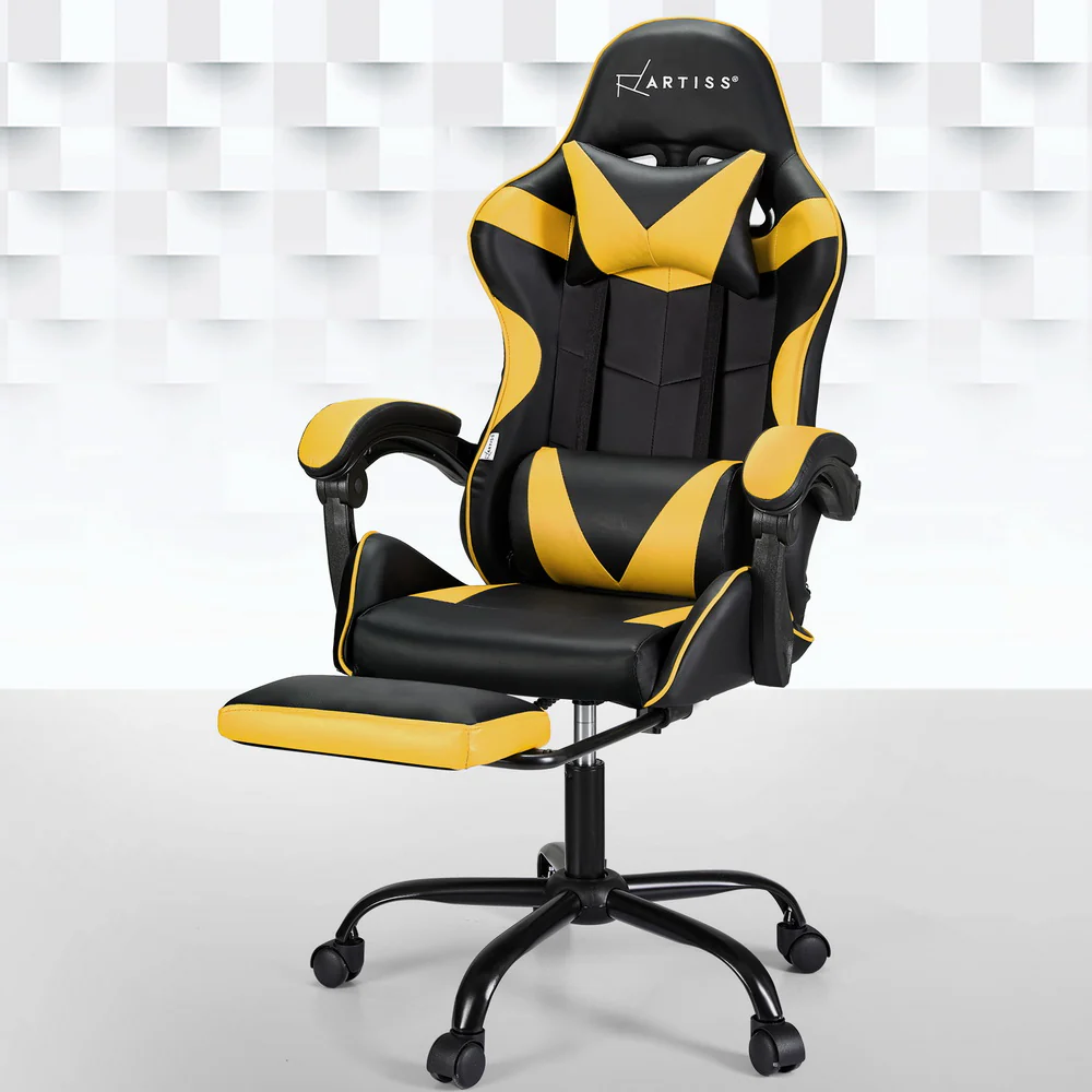 Artiss 2 Point Massage Gaming Office Chair Footrest Yellow - Image 7