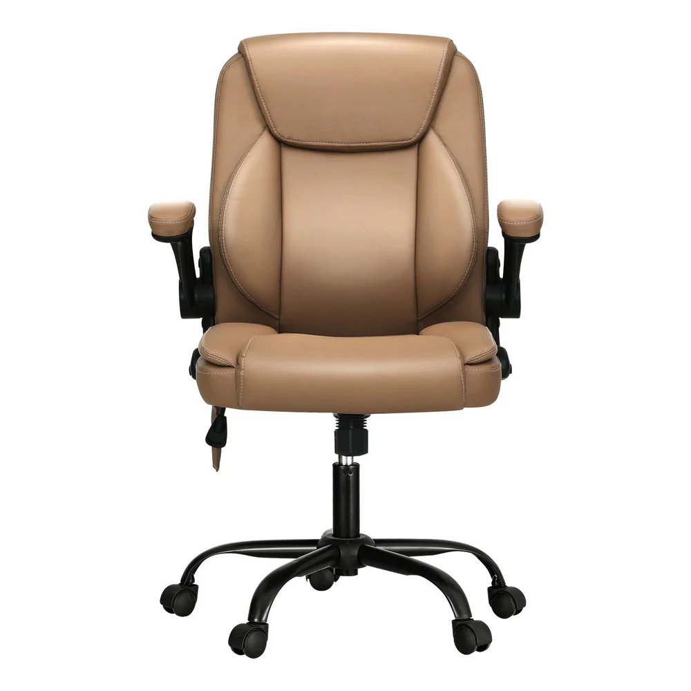 Artiss 2 Point Massage Office Chair Leather Mid Back Espresso - Image 3