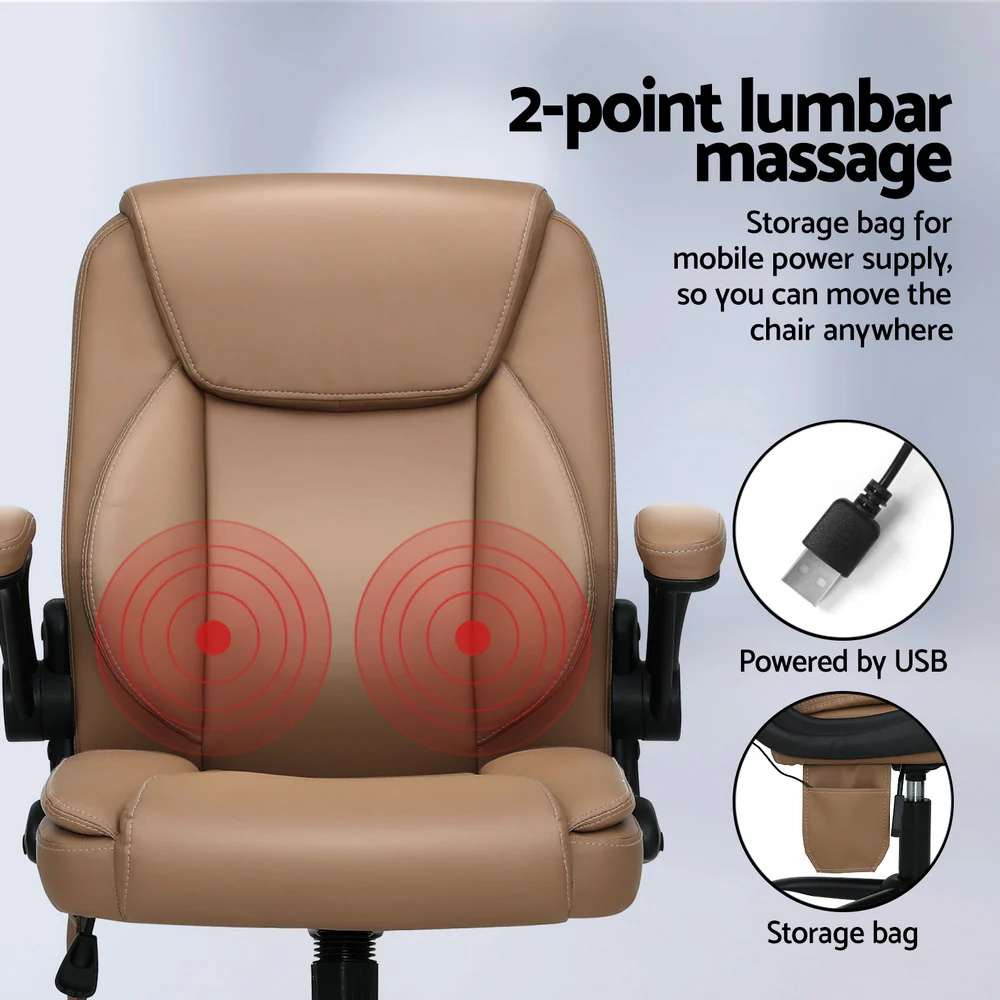 Artiss 2 Point Massage Office Chair Leather Mid Back Espresso - Image 4