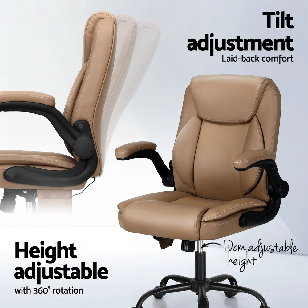 Artiss 2 Point Massage Office Chair Leather Mid Back Espresso - Image 5