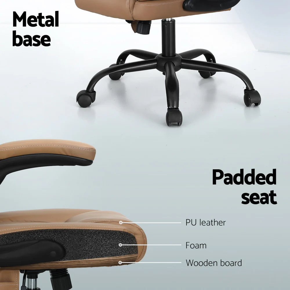 Artiss 2 Point Massage Office Chair Leather Mid Back Espresso - Image 6