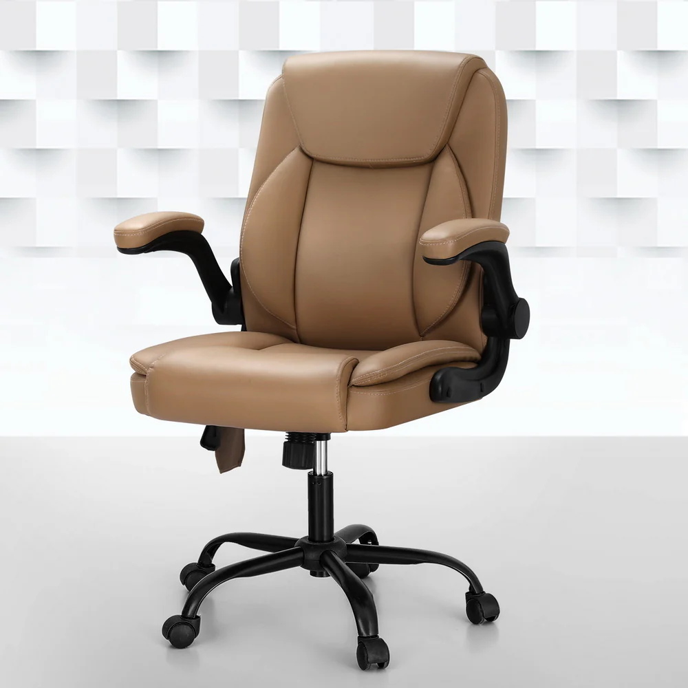 Artiss 2 Point Massage Office Chair Leather Mid Back Espresso - Image 7