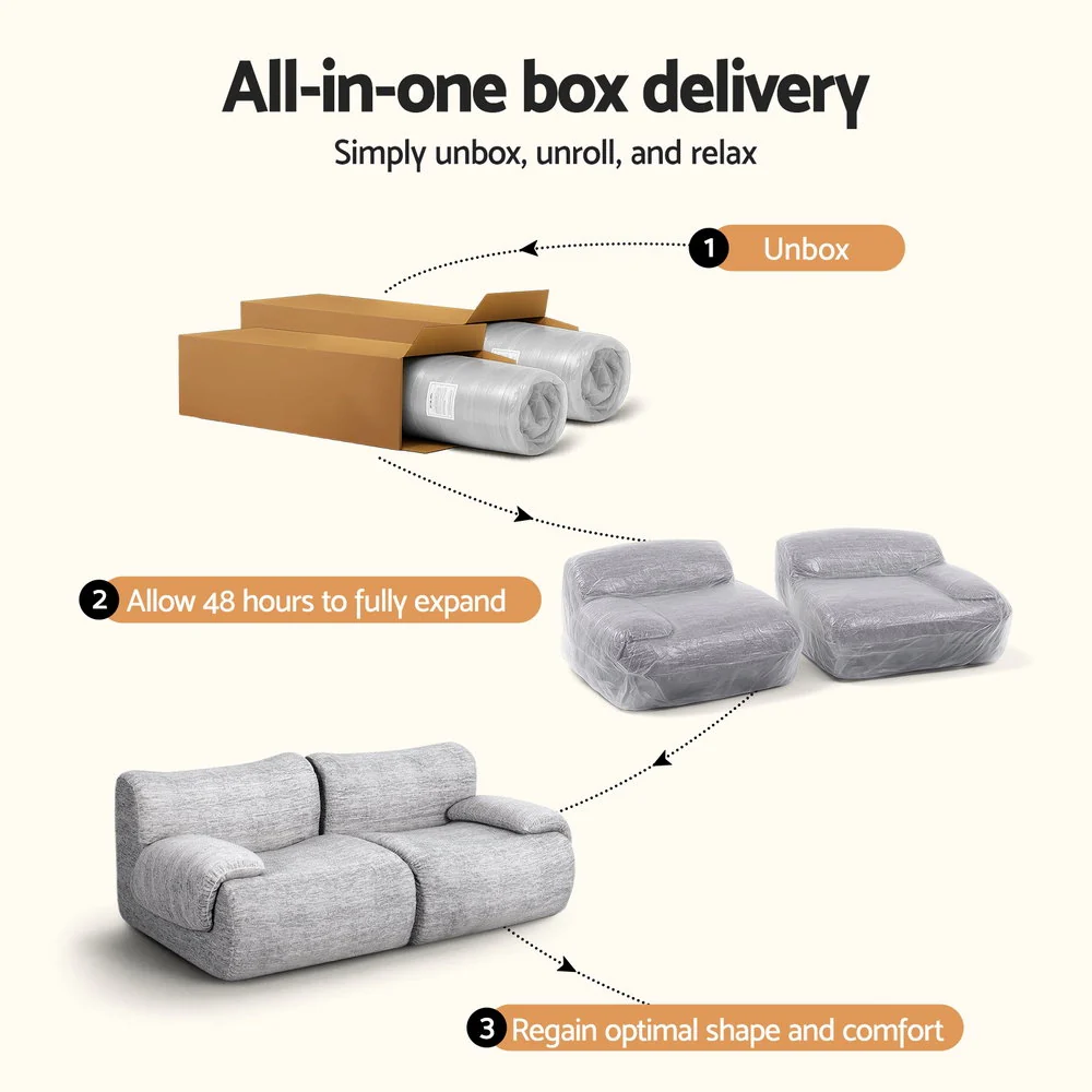 Artiss 2 Seater Sofa Modular Sectional Sofas Couch Bed No Assembly Living Room Grey - Image 2