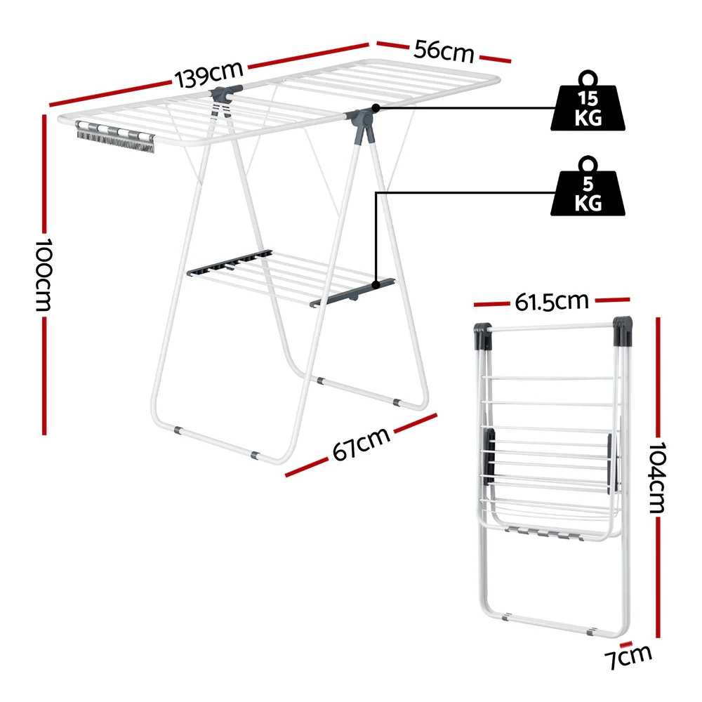 Artiss 2 Tier Clothes Rack Airer Foldable 139CM White - Image 2