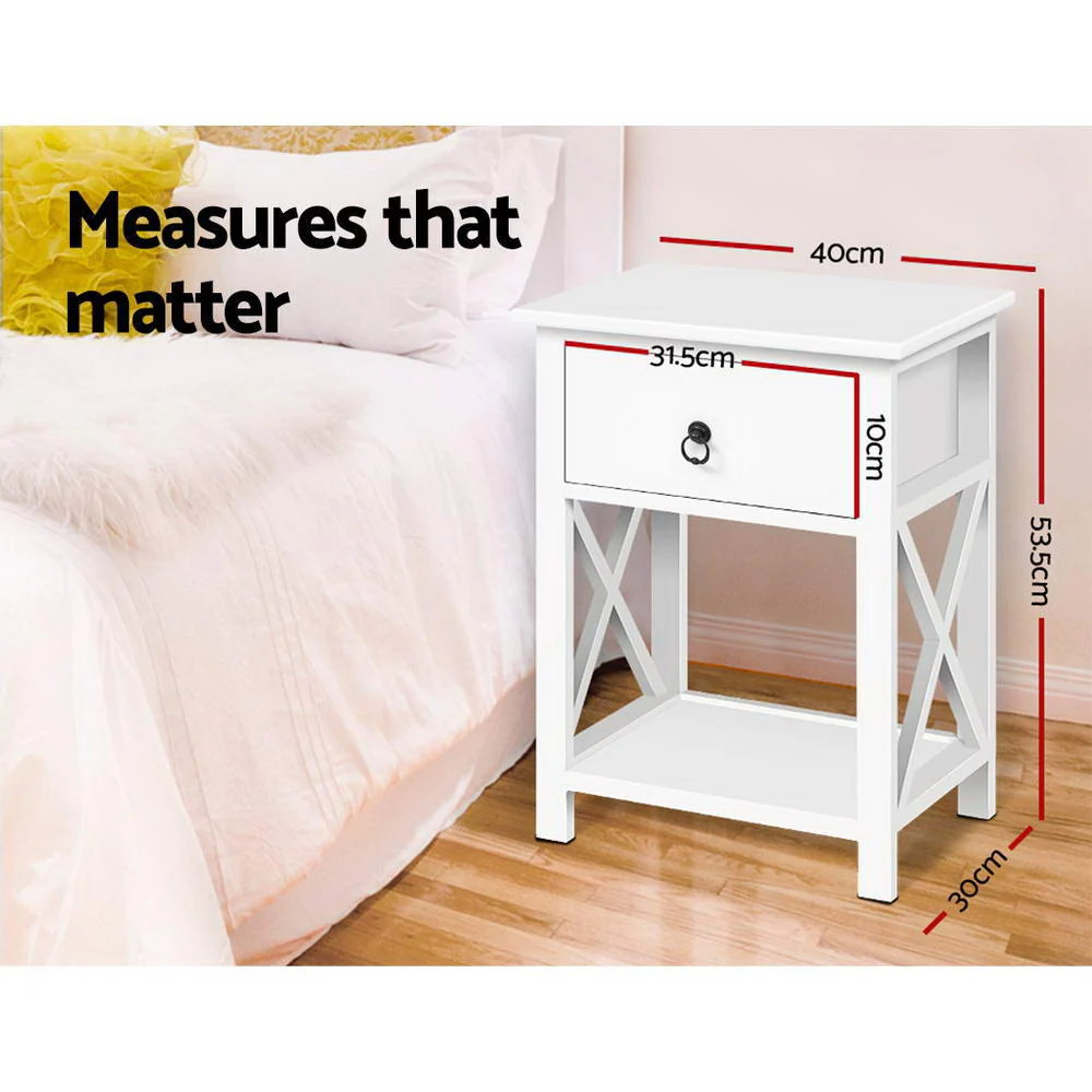 Artiss 2 X Bedside Table 1 Drawer with Shelf - EMMA White - Image 3